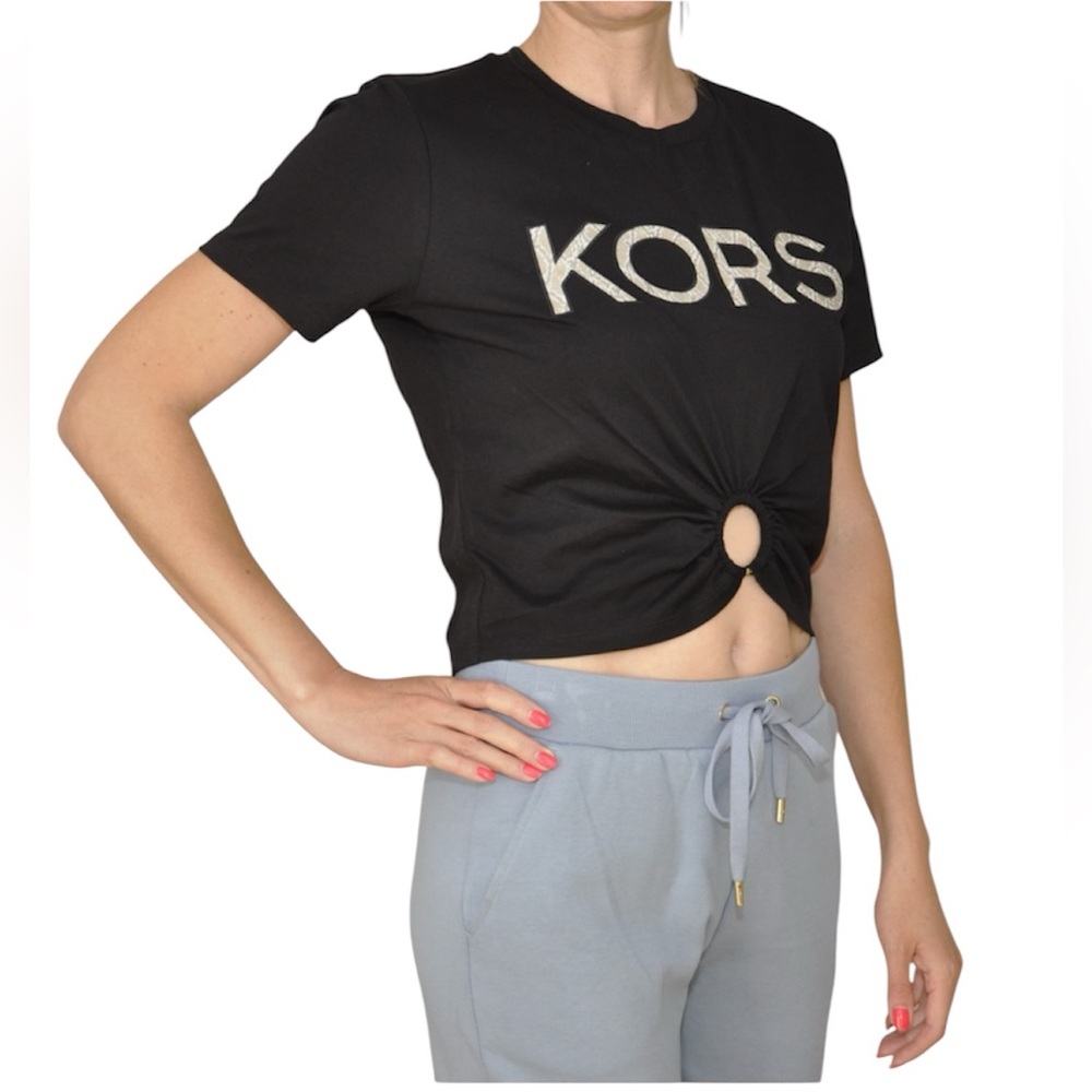 Michael Kors NWT Black KORS Snakeskin Logo Crop Top 100% Organic Cotton